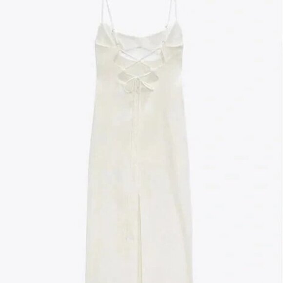 ZARA CUT-OUT bust Lace up Back Linen Blend Midi SIZE L DRESS 7385/220 - Picture 7 of 7